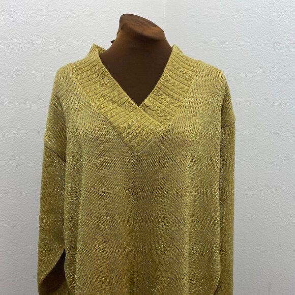 Diane Von Furstenberg Metallic Gold Sweater V Neck Size XXL - Picture 3 of 8
